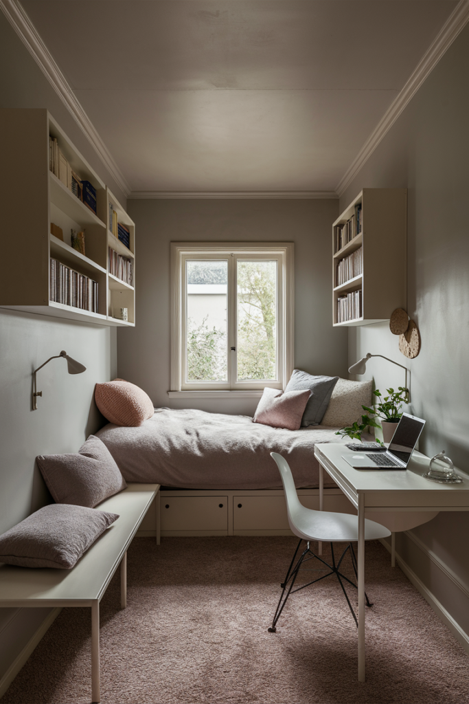 Cozy and stylish small bedroom with elegantly scaled furniture