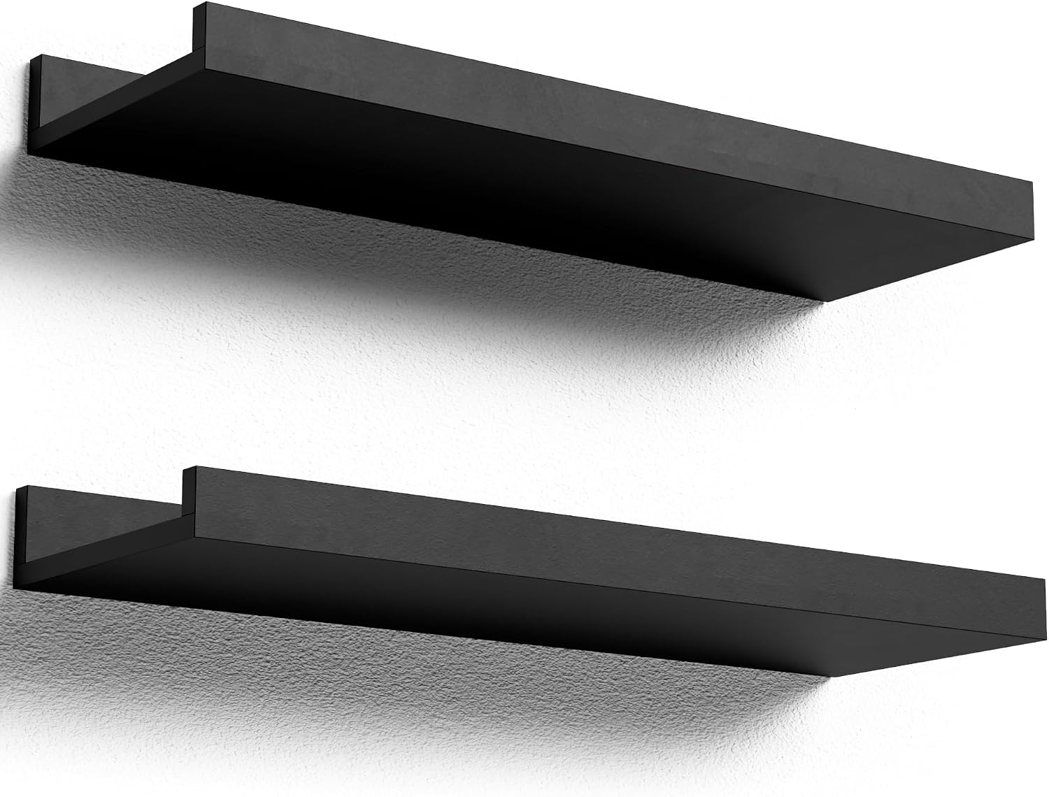 Boswillon Floating Shelves, Set of 2, 16 Inch, Black, with Lip