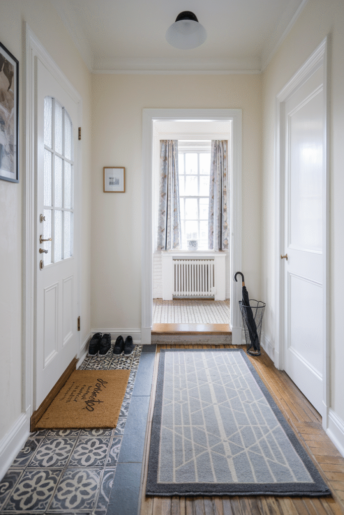 Durable flooring and a stylish runner for a hardworking entrance