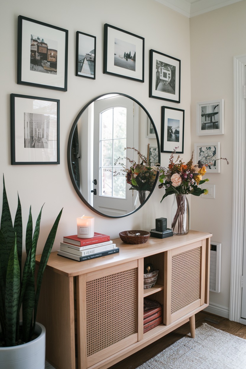 Stylish small flat entrance making the most of a tight space