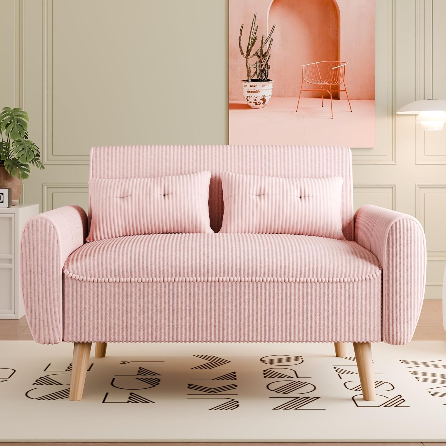 Vongrasig 47 Inch Small Modern Corduroy Loveseat Sofa, Mid Century Style