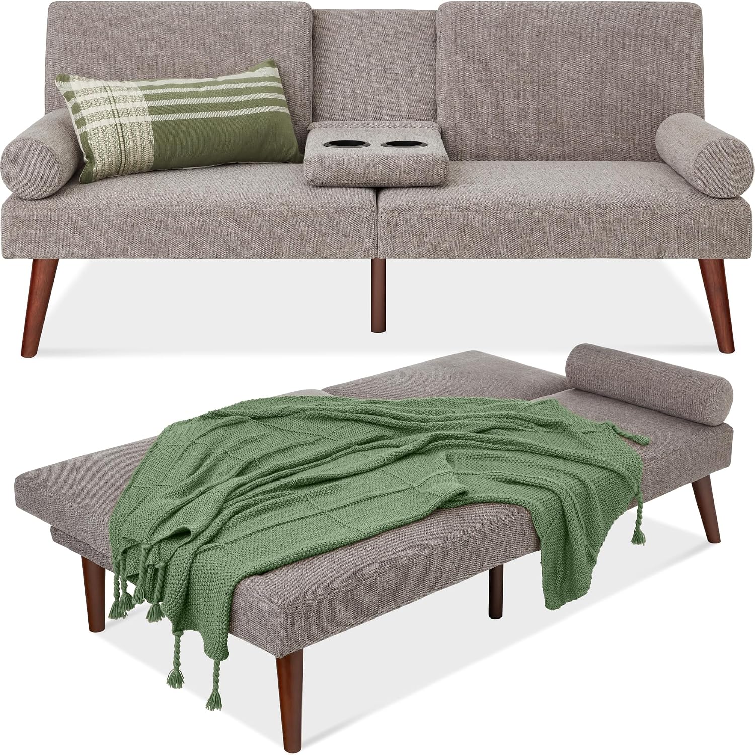 Best Choice Products Mid-Century Modern Upholstered Convertible Futon Sofa Bed