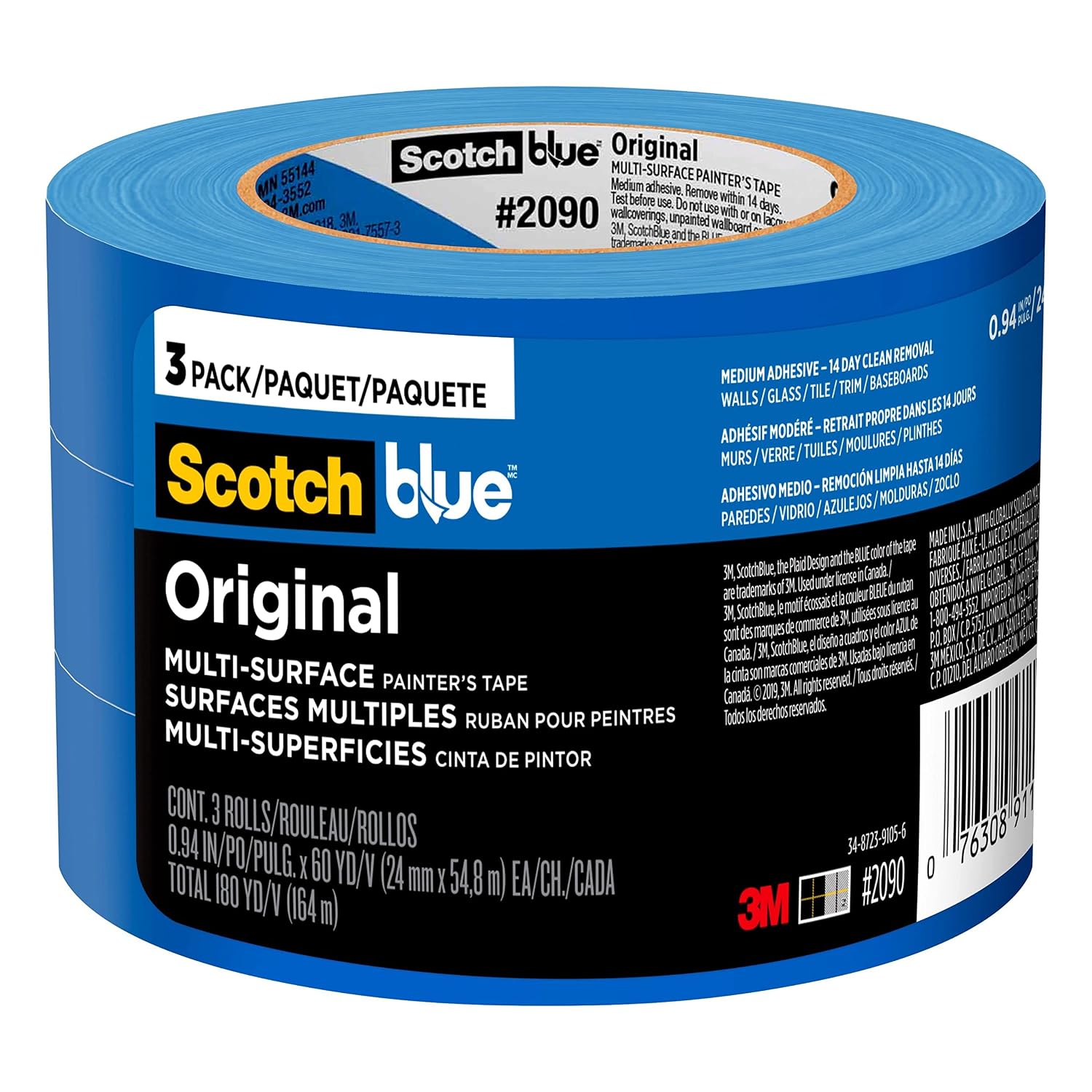 ScotchBlue Original Multi-Surface Painters Tape, 1 Inch Wide, 60 Yards, 3 Rolls