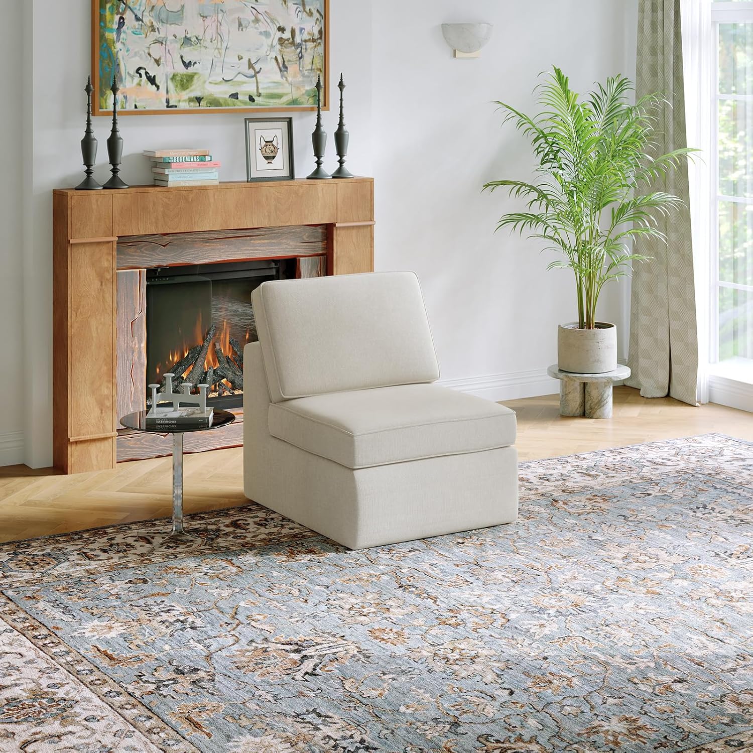 Novilla 108 Inch Modular Sectional Sofa, Chenille Cloud Couch, L-Shaped, Beige Armless Seat