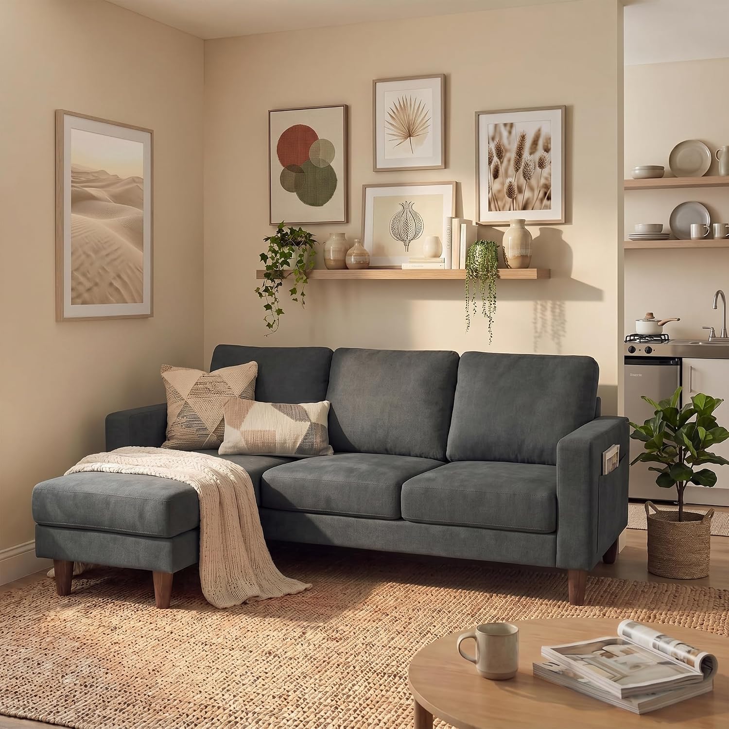 JUMMICO 72 Inch L-Shaped Couch for Apartment Living Room
