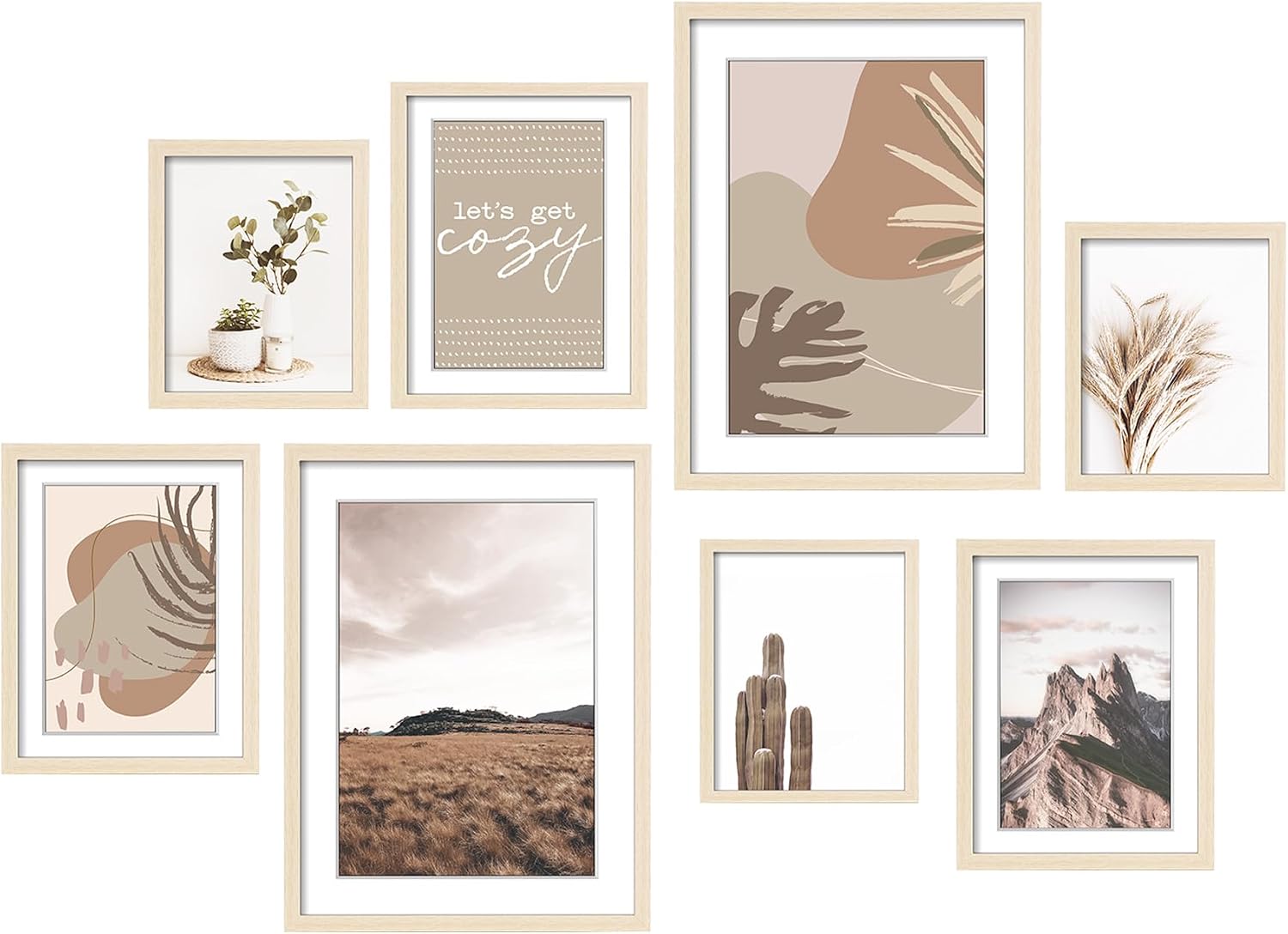 ArtbyHannah Gallery Wall Frame Set, 8 Pack Neutral Wall Decor, Beige, Large