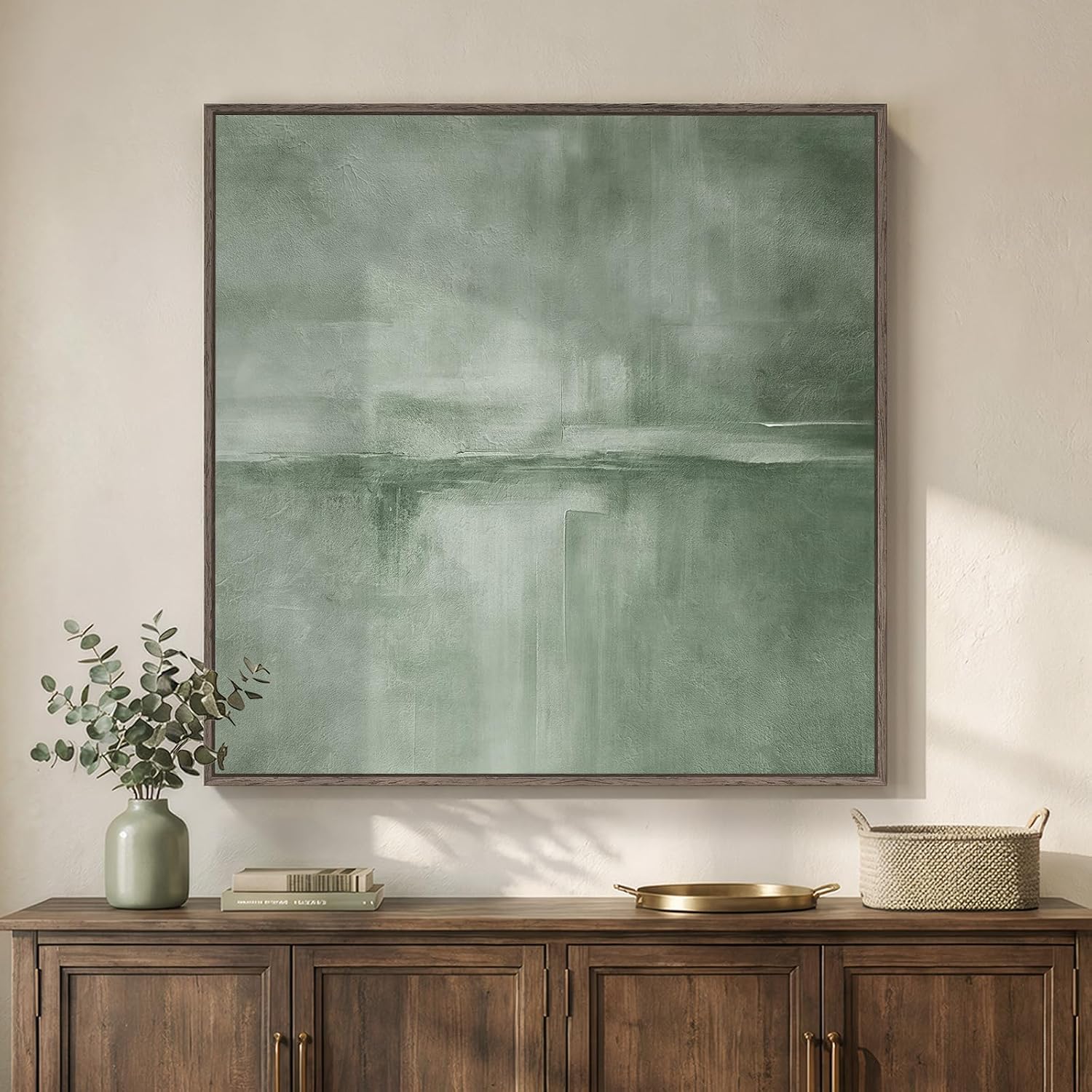 Large Framed Sage Green Abstract Wall Art for Living Room Decor, 36x36 In