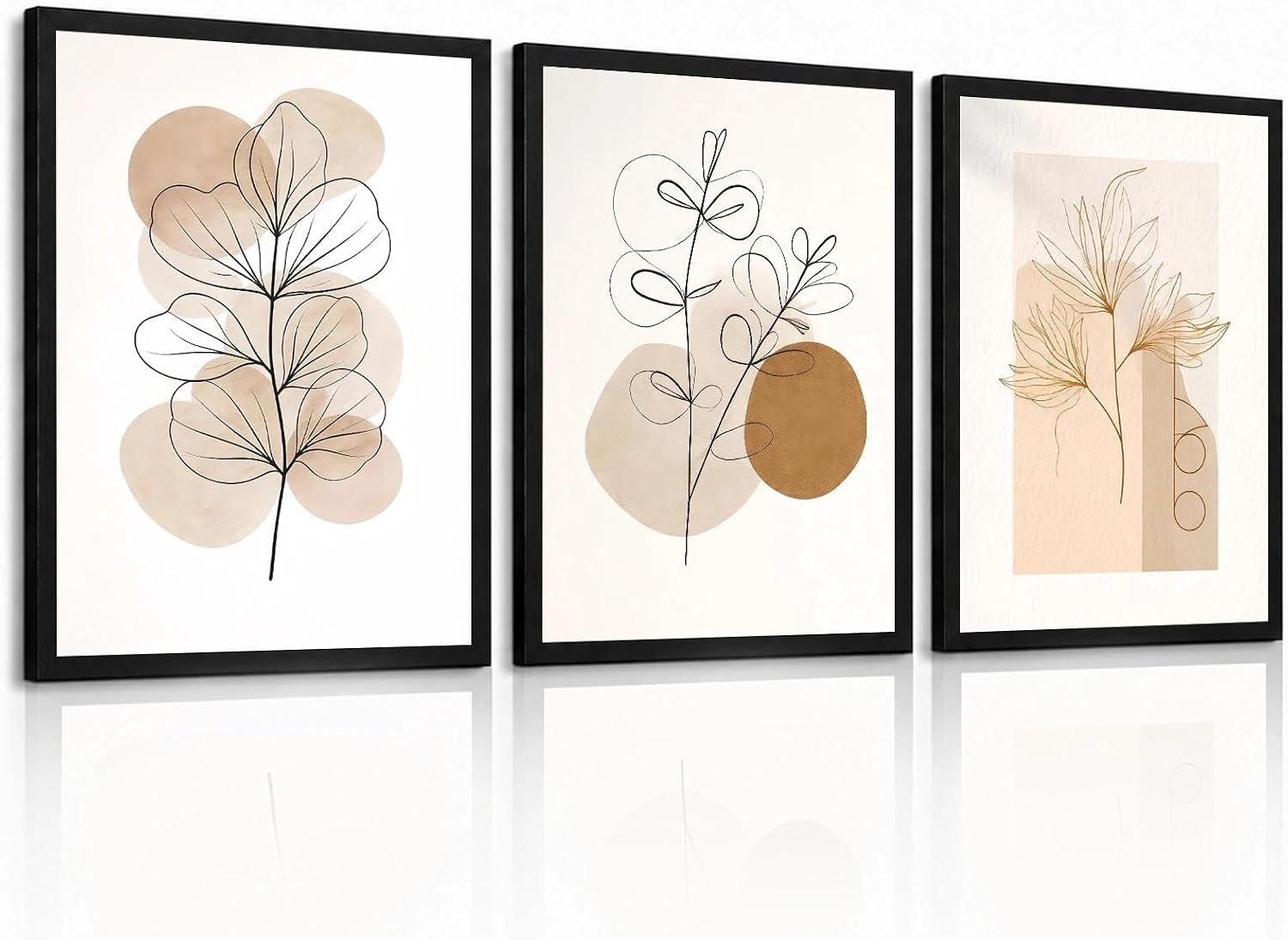 Framed Minimalist Art Set of 3, Botanical Line Prints, Pictures Wall Decor