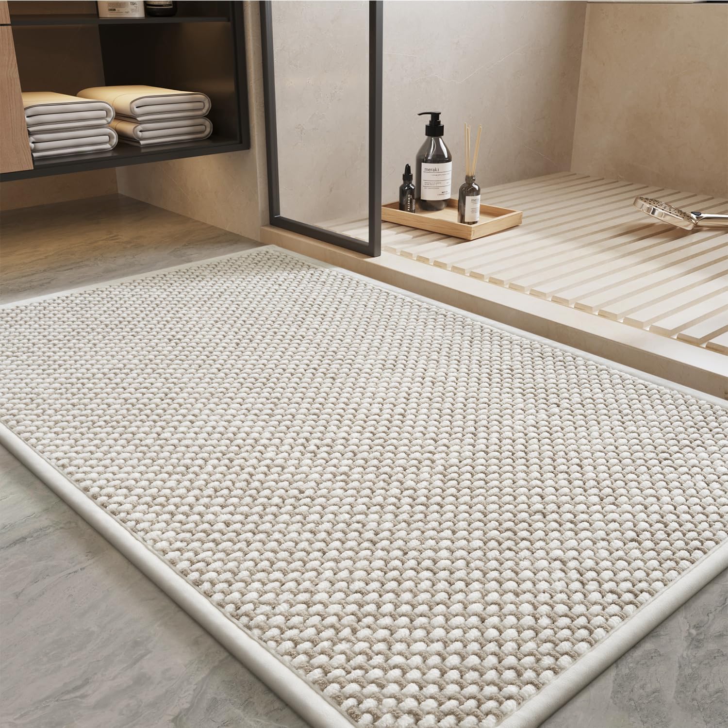 PADOOR Super Absorbent Rubber-Backed Chenille Bath Mat