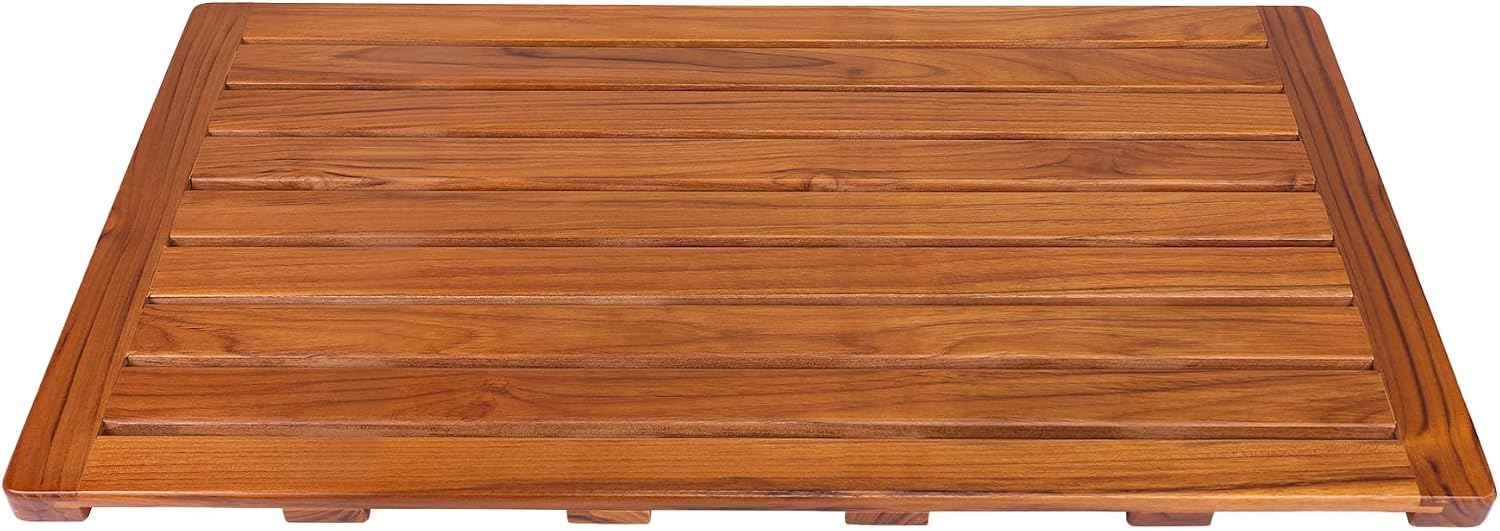 Utoplike Large Teak Wood Shower Bath Mat, 31.7 x 17.9 Inch