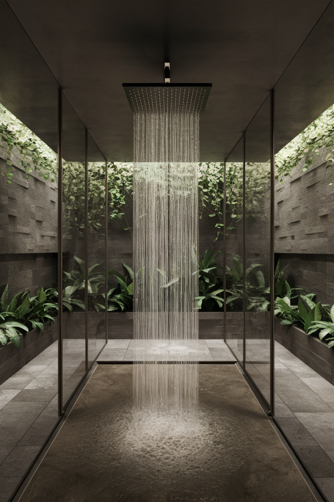Luxurious contemporary bathroom with a rainfall showerhead