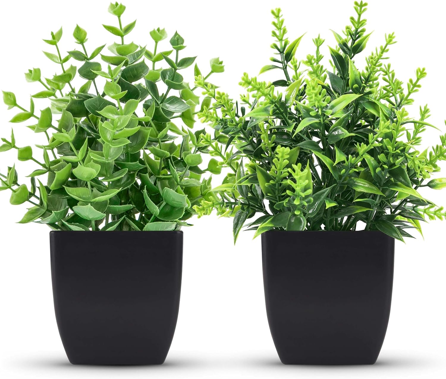 2 Pack Small Faux Plants in Black Pots for Bathroom Decor