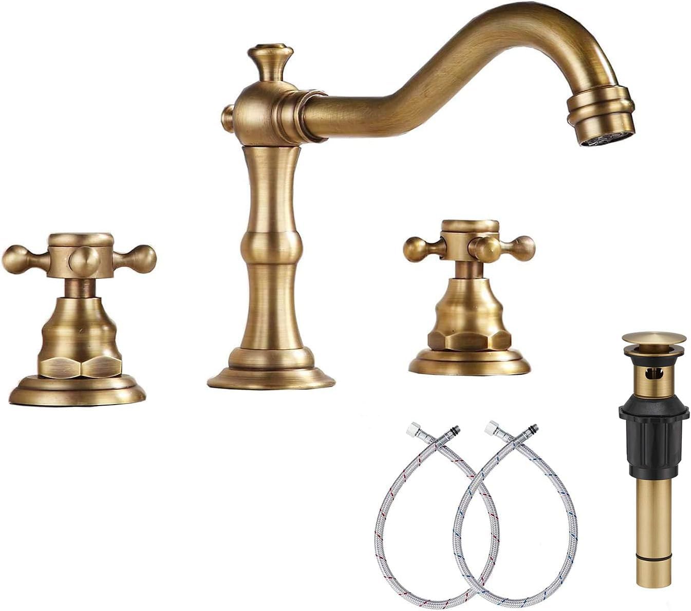 8 Inch Widespread 2-Handle 3-Hole Bathroom Sink Faucet, Antique Brass