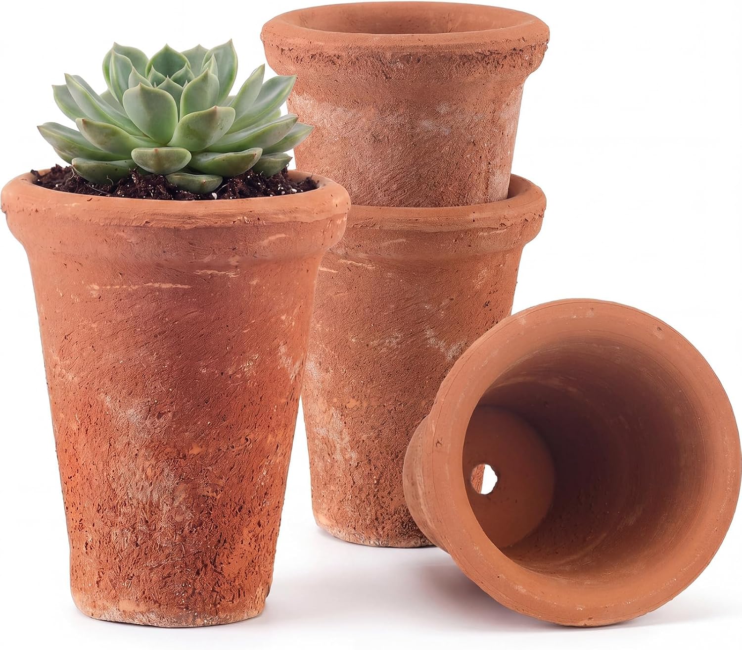 Maxdot 4 Pack Aged Terracotta Pots, Small Rustic Clay Planters, 4.3 Inch