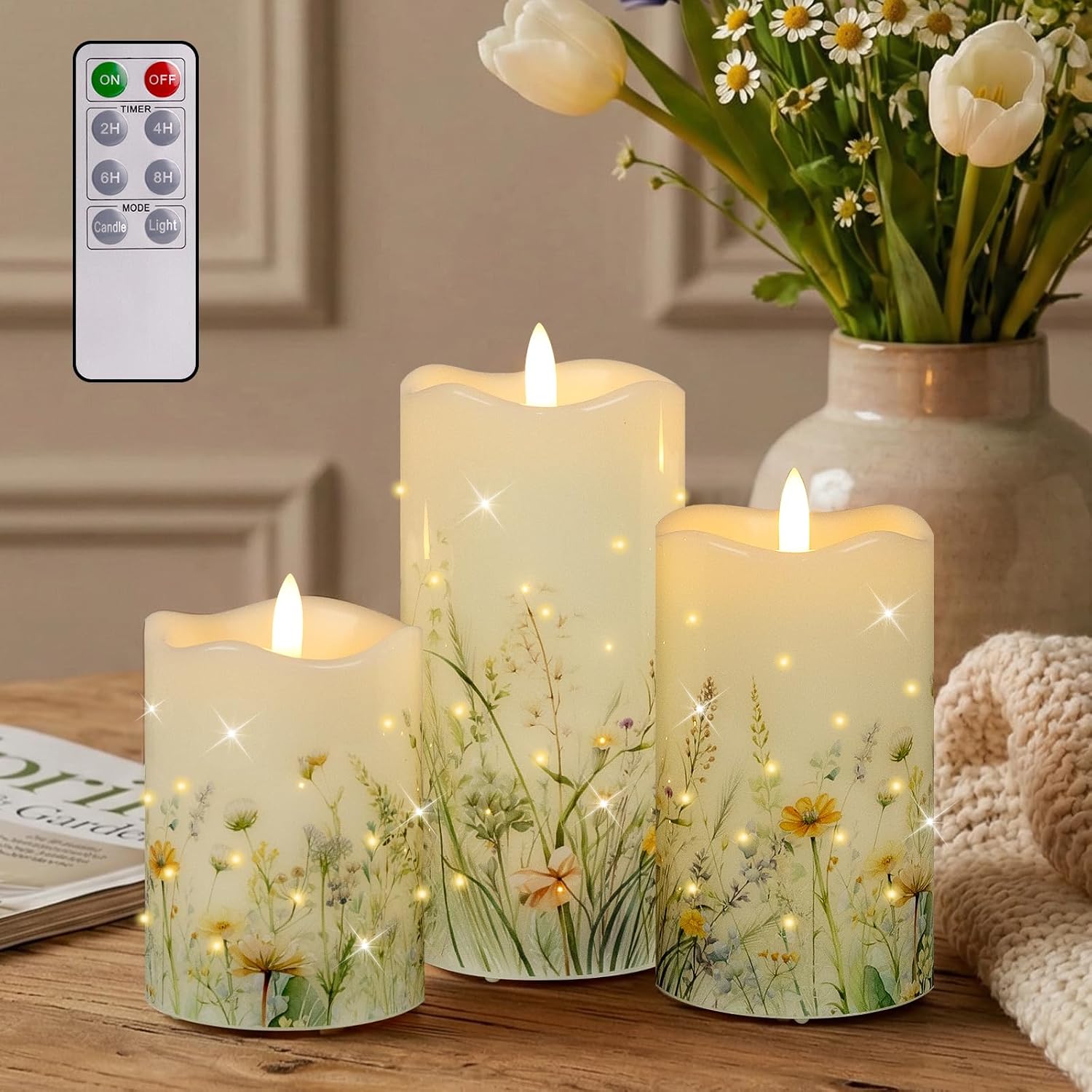 Battery Operated Floral Flameless Candles with Remote