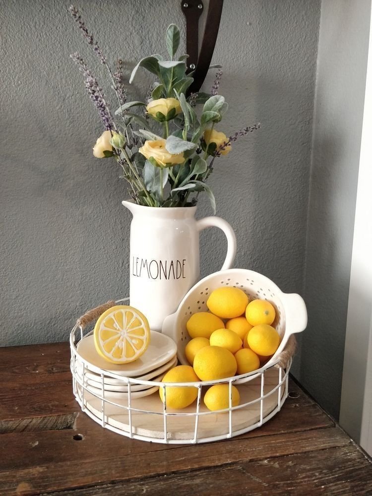 Large bowl of lemons styled as a kitchen island centerpiece