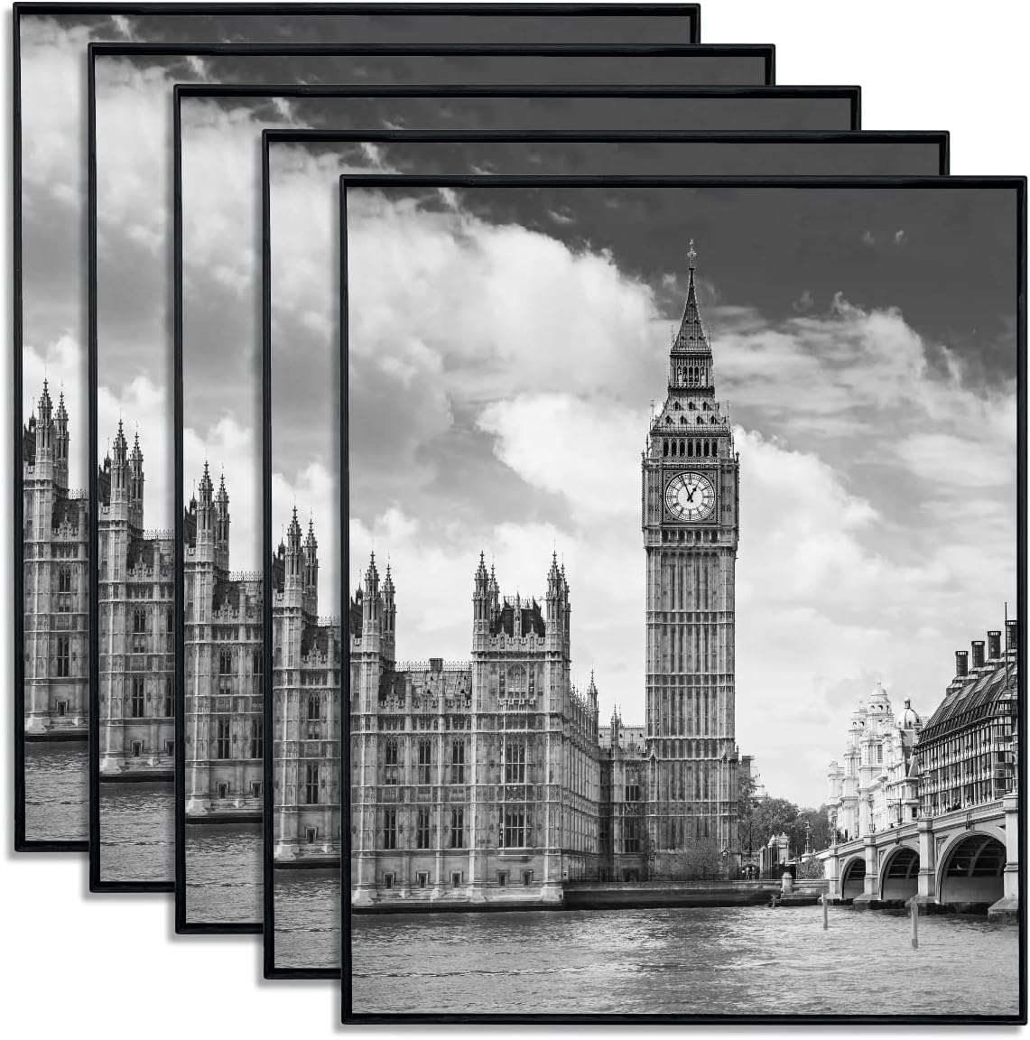 GOmaize Front Loading Black Picture Frames, 8 x 10 Inch, Set of 5
