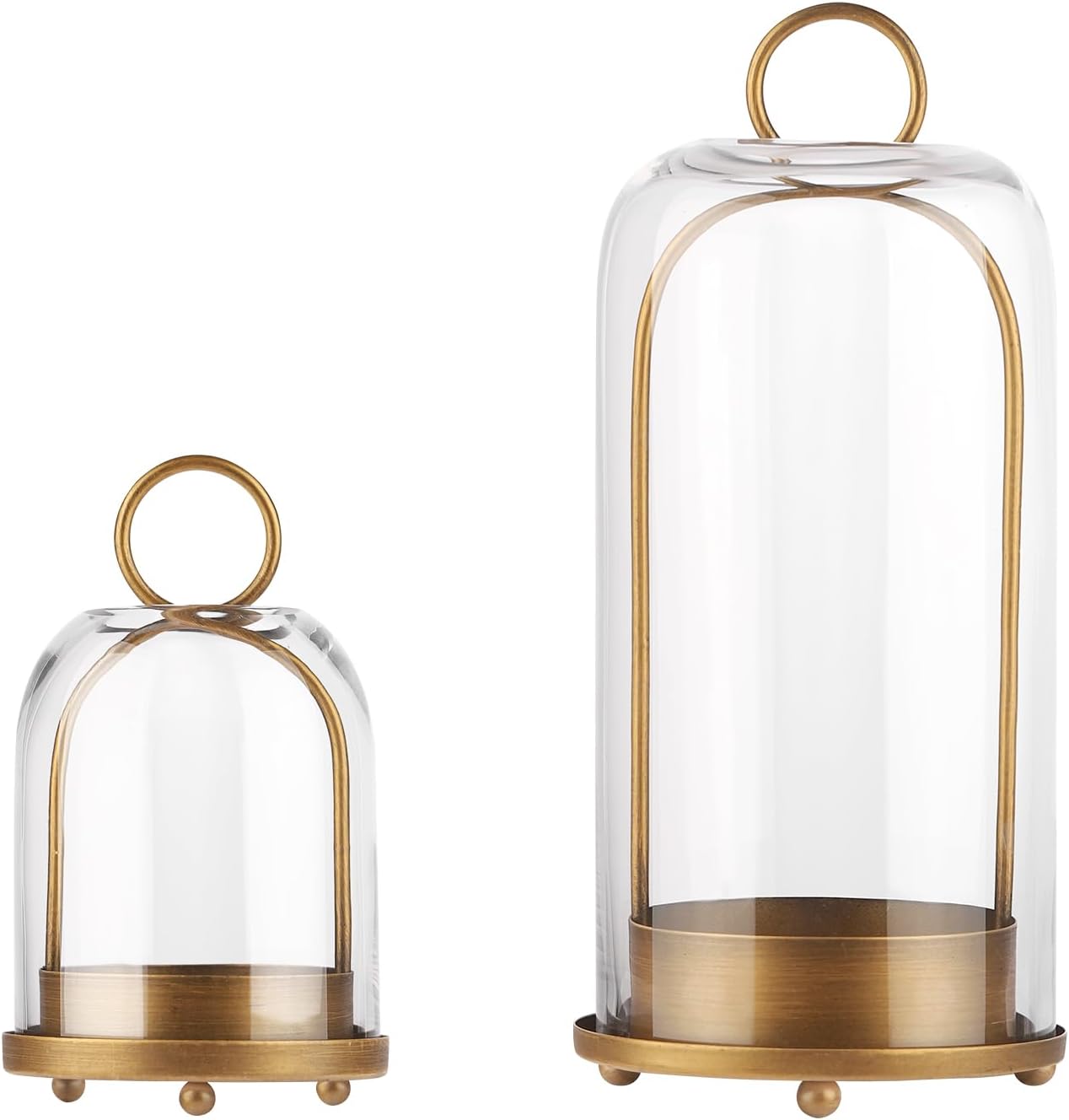 Brass Metal Candle Holder with Handmade Glass Dome for Pillar Candles