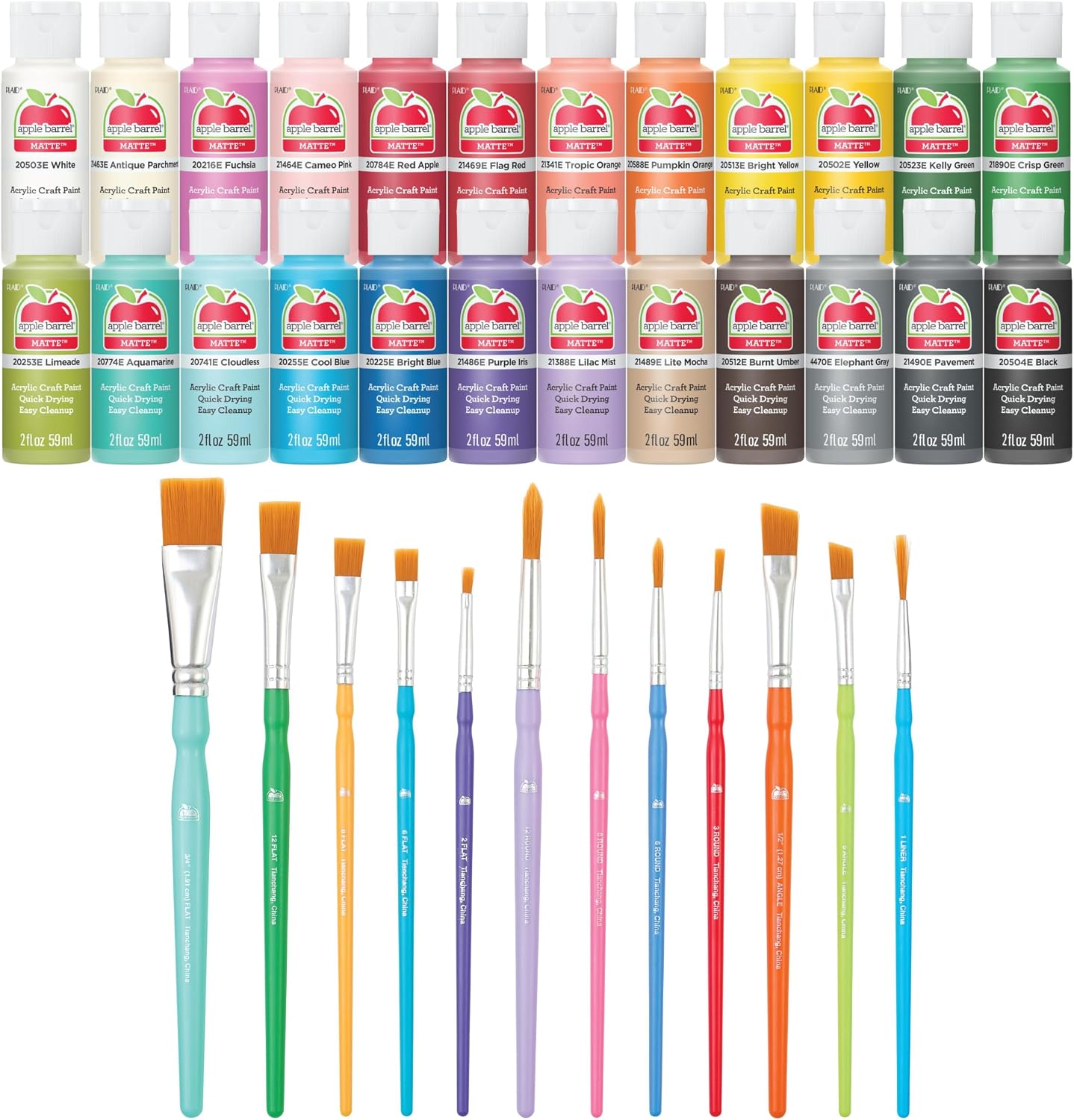 Apple Barrel 36 Piece Matte Acrylic Craft Paint Kit, 2 fl oz Each