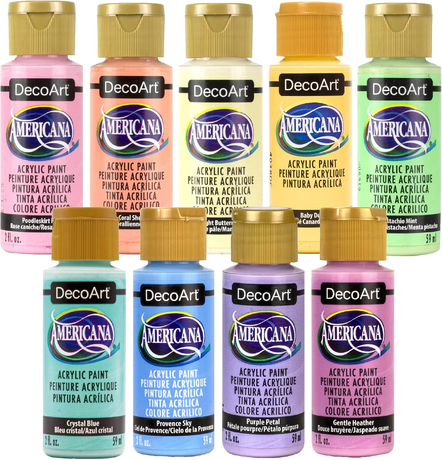 DecoArt Americana Essential Pastel Acrylic Paint Set, 9 Bottles, 2 fl oz