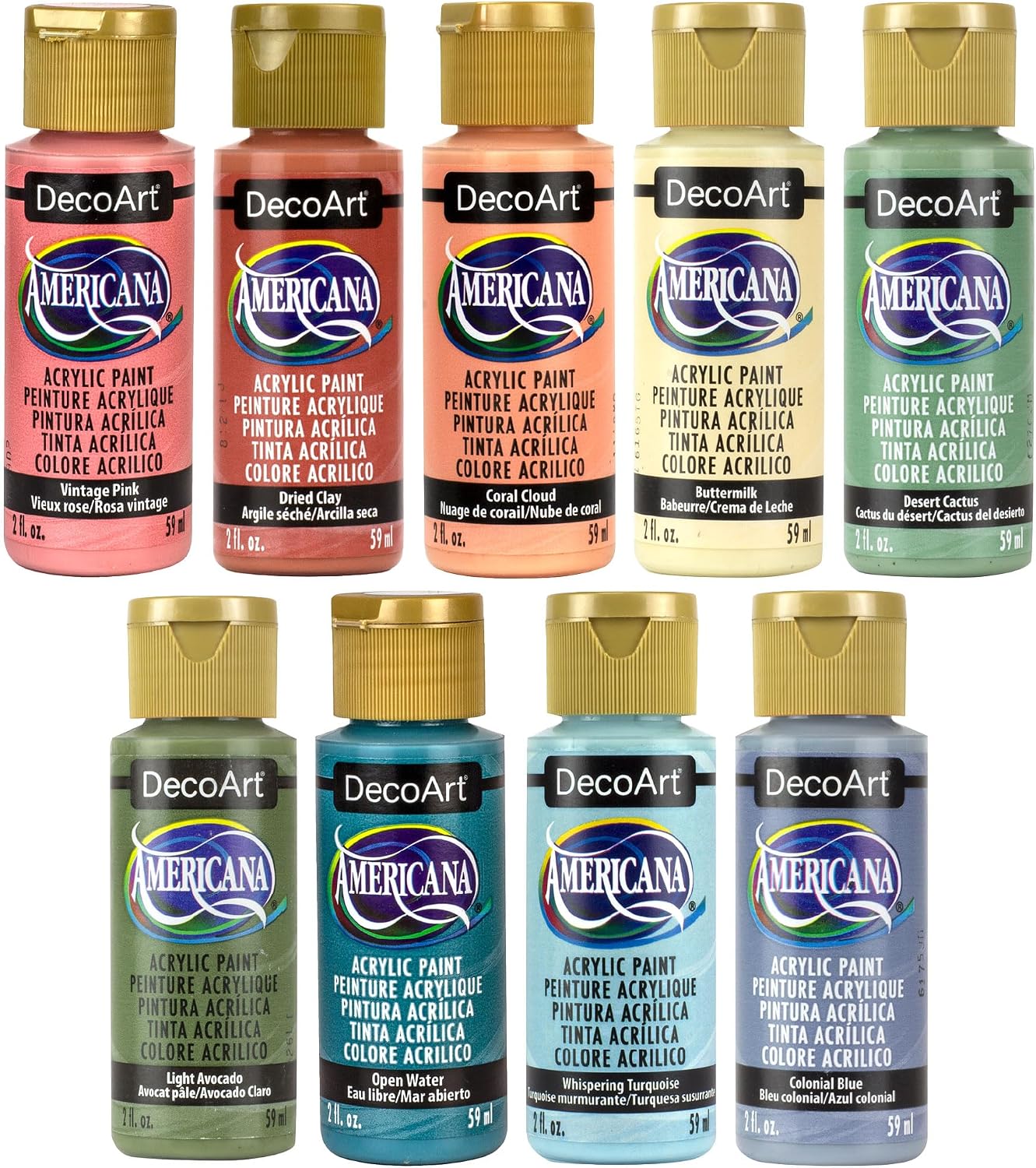 DecoArt Americana Boho Colors Acrylic Paint Set, 9 Bottles, 2 fl oz