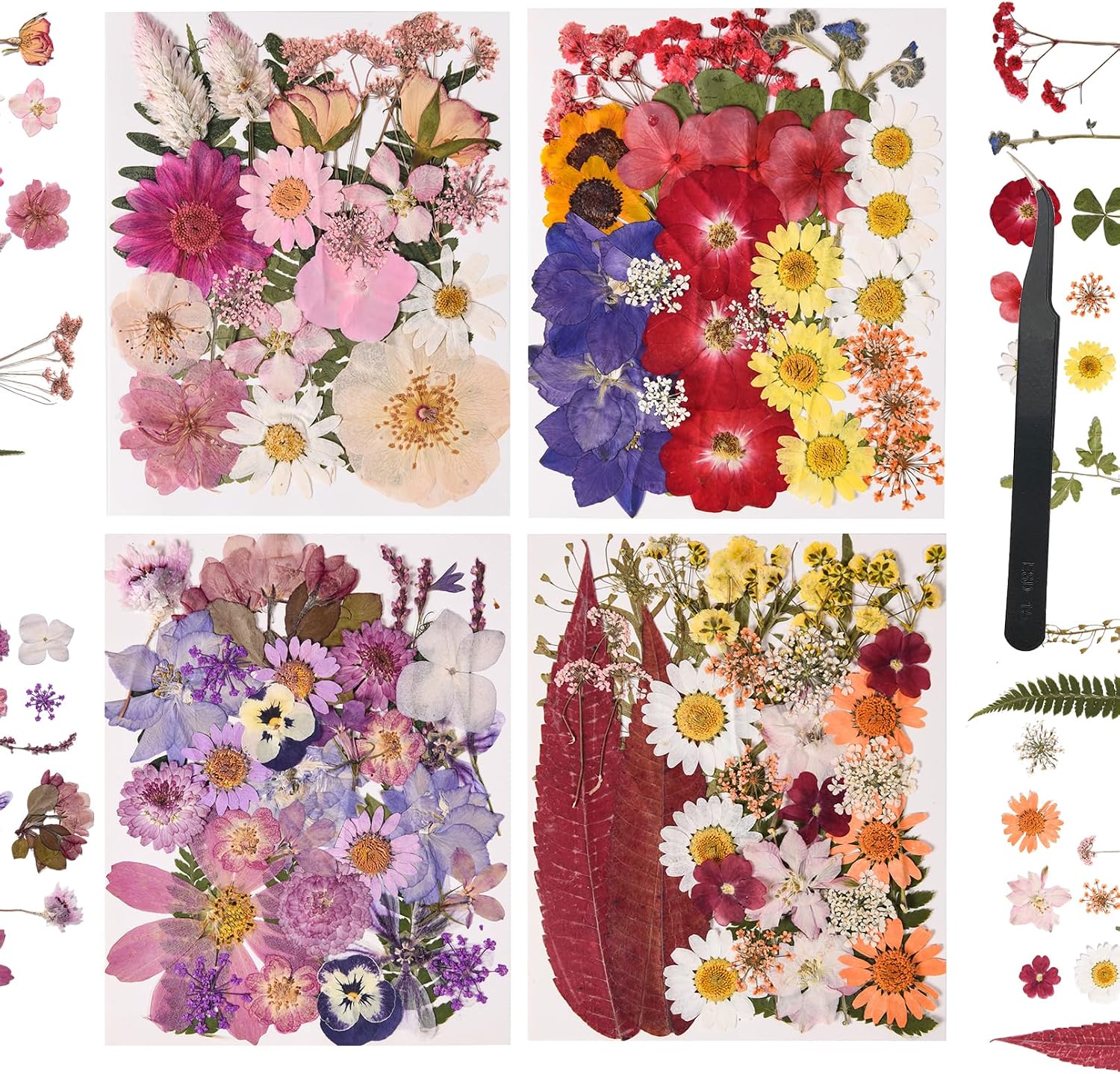 132 Piece Colorful Pressed Flowers for Crafts and Resin