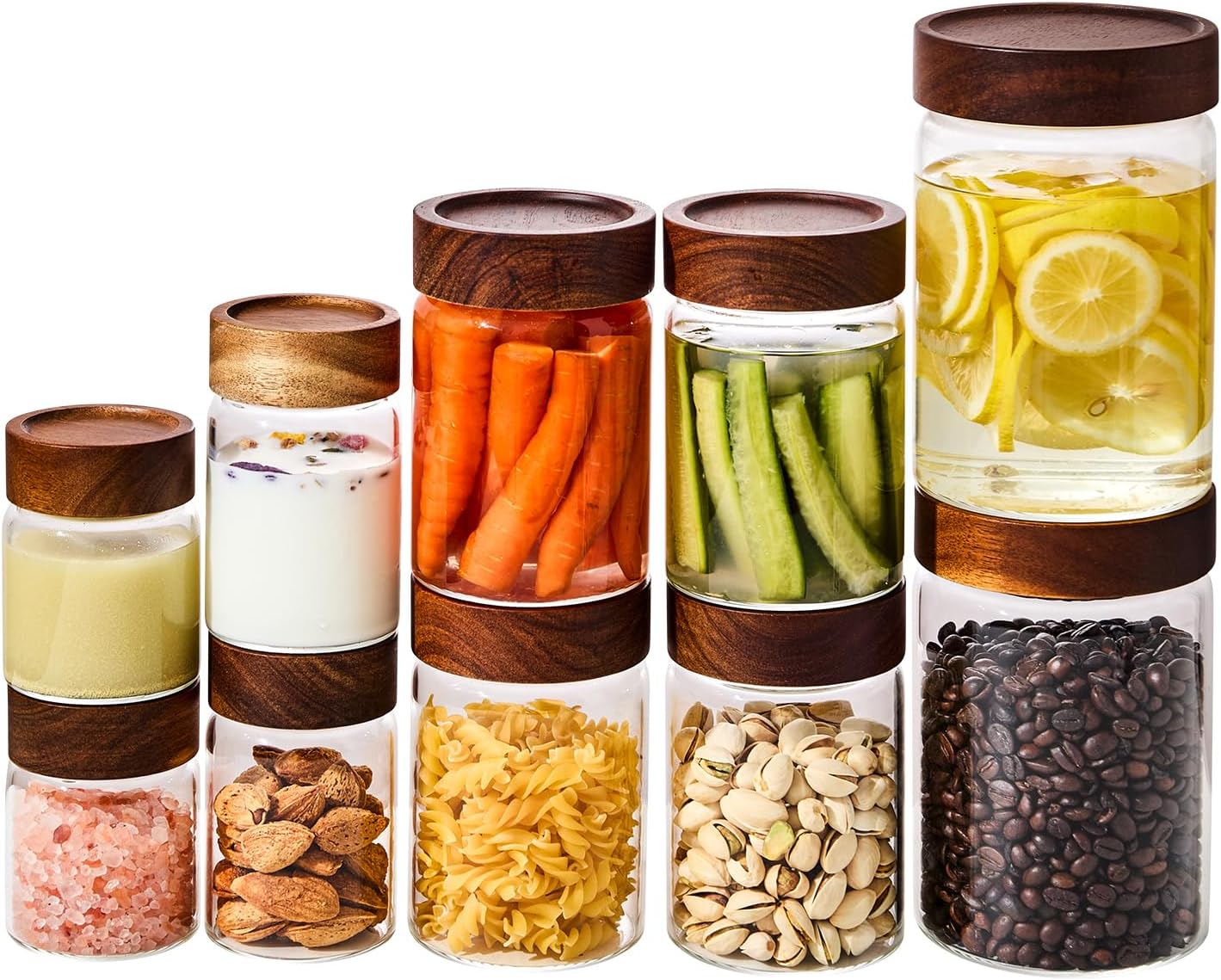 Sweejar 10 Piece Glass Storage Jar Set with Acacia Wood Lids