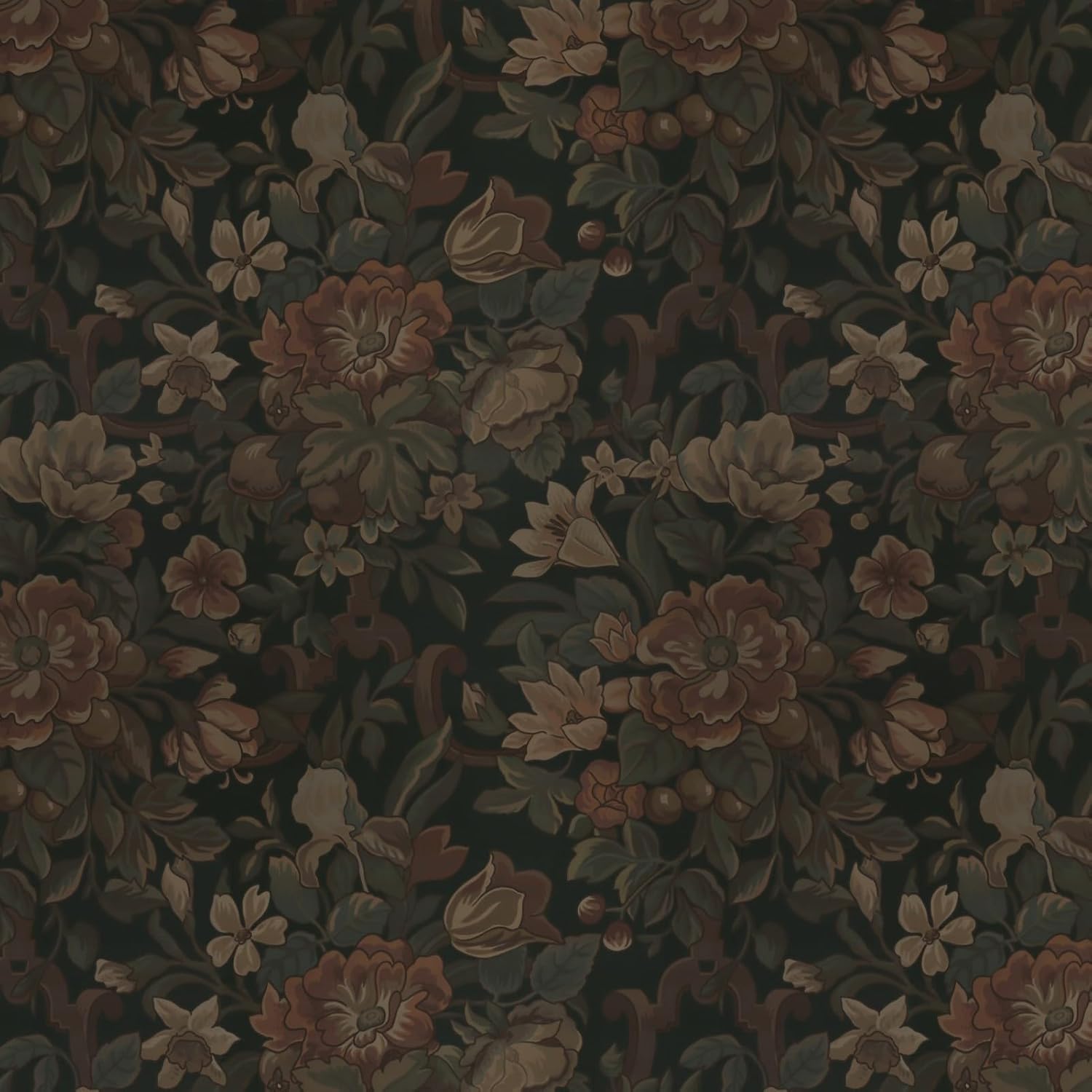 Dimoon Vintage Dark Green Floral Peel and Stick Wallpaper, Retro Moody Style