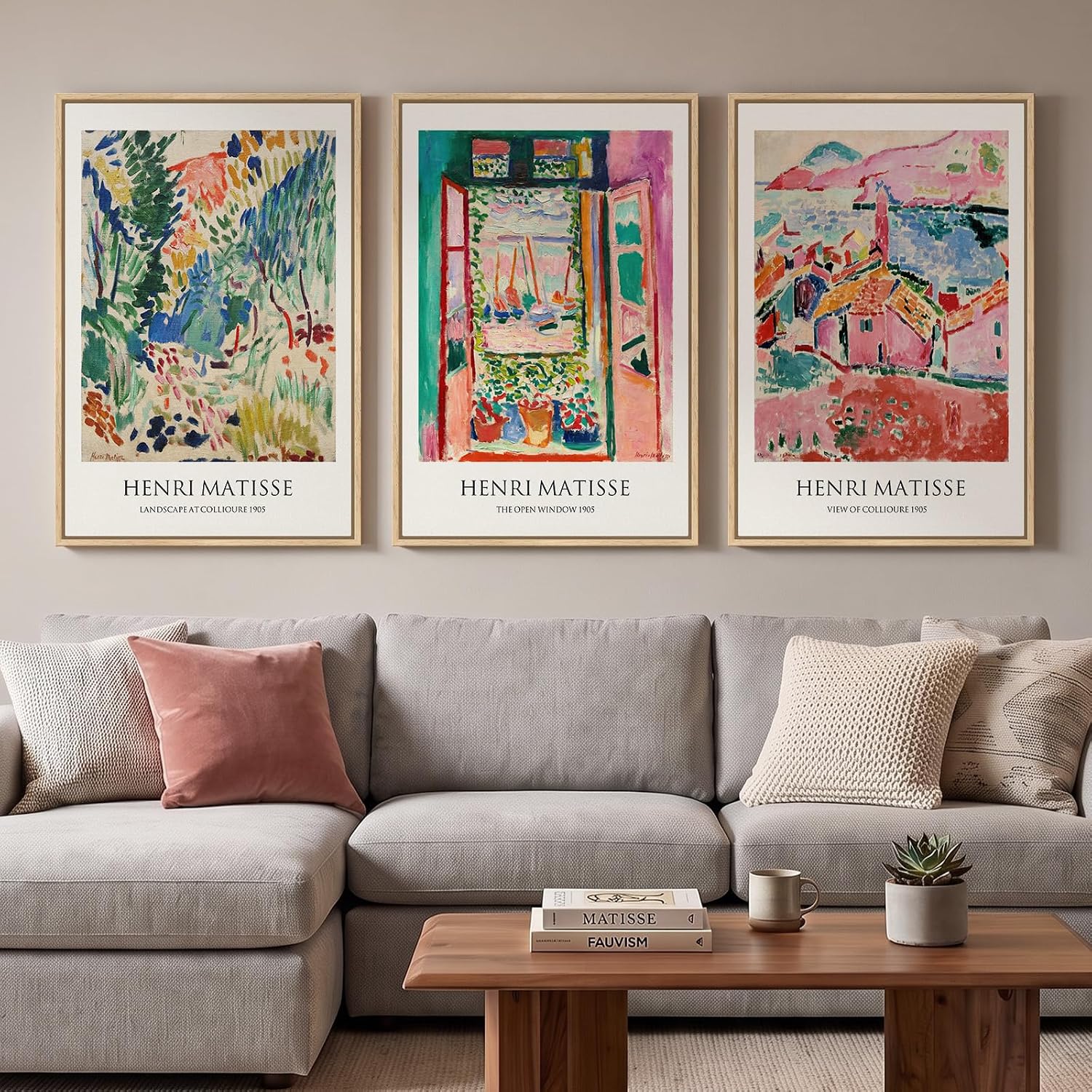 Large Framed Abstract Matisse Canvas Wall Art, 3 Piece Set