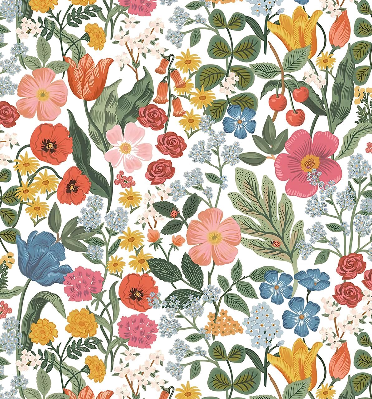 Colorful Boho Floral Peel and Stick Wallpaper, Flower and Leaf Contact Paper
