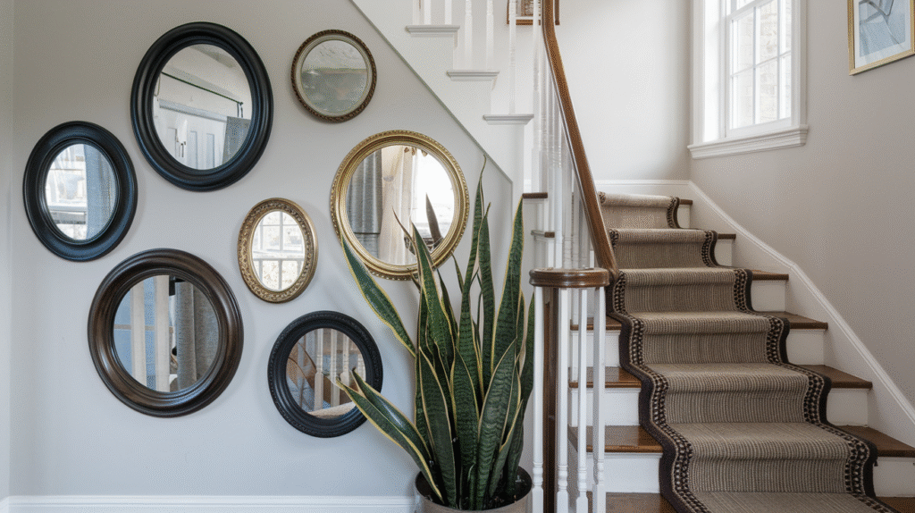 Mirrors bouncing light throughout the stairwell