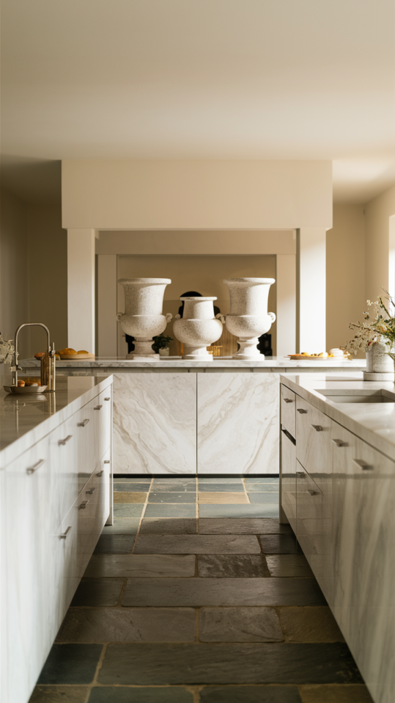 Natural stone accents in a pristine modern kitchen