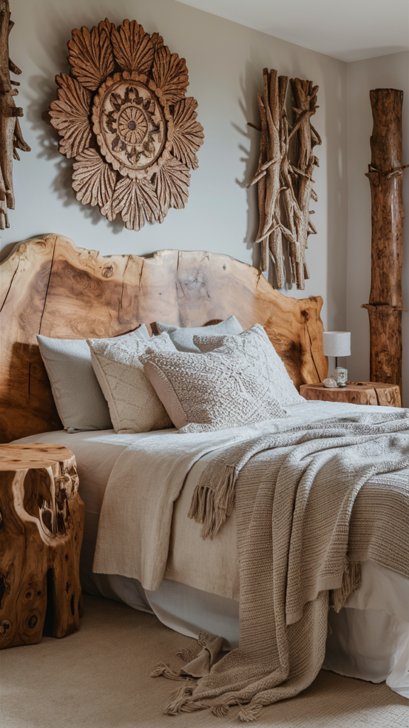 Natural wood details bringing warmth to a tranquil bedroom