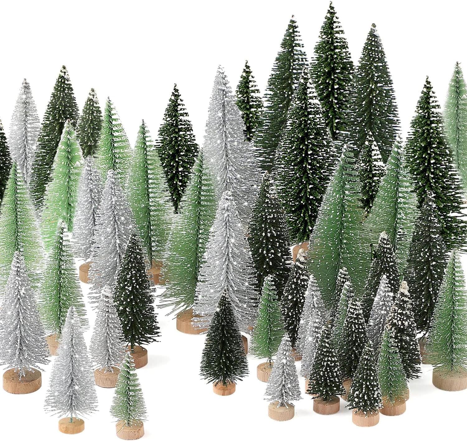 30 Pcs Mini Christmas Trees, Artificial Bottle Brush Trees with Wooden Base