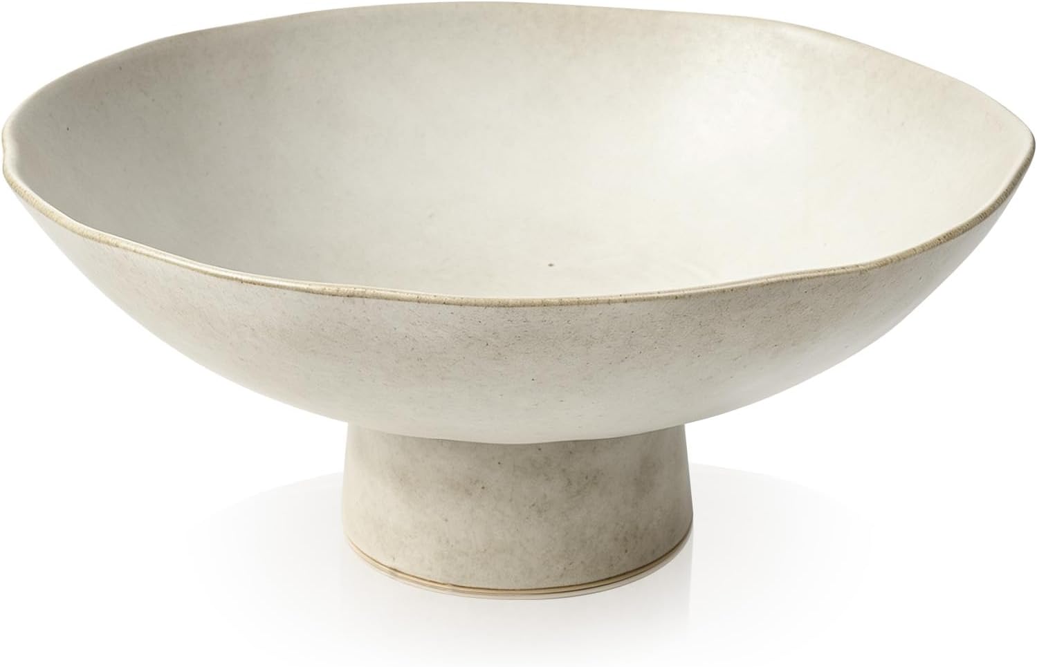 1DOT2 Handmade Ceramic Pedestal Bowl, Matte Creamy Off-White, 11.3 Inch