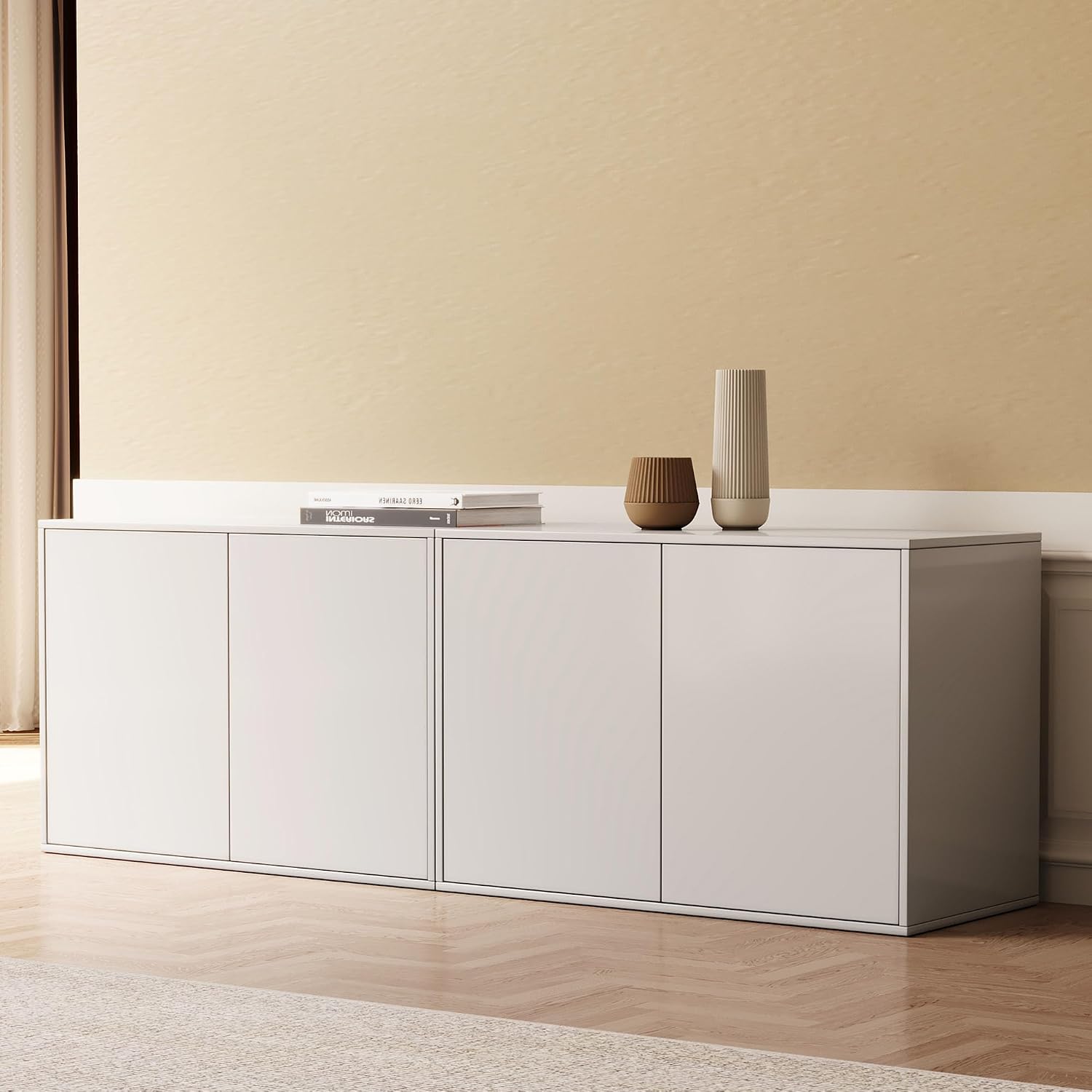 Set of 2 Modular Matte Buffet Cabinets with Storage, 63 Inch Wide