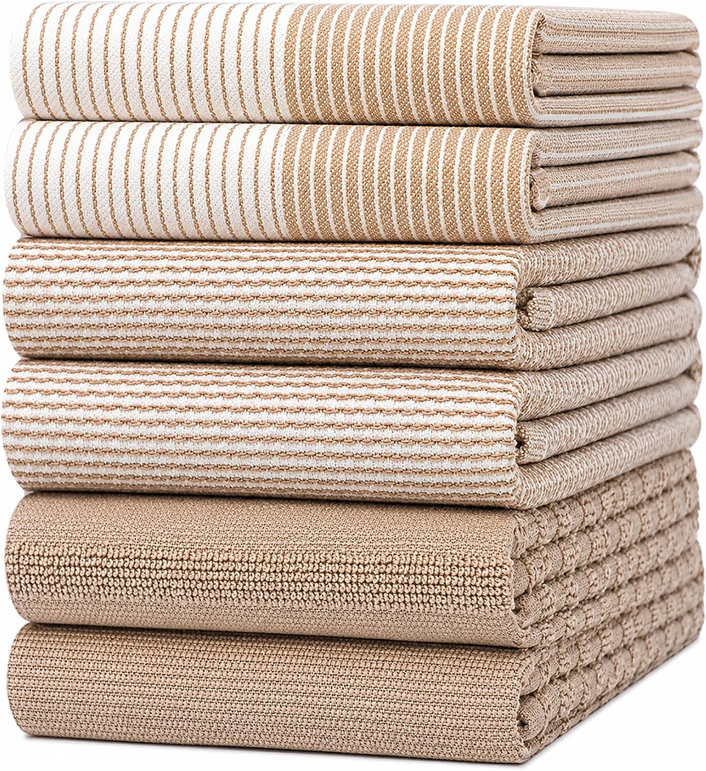 Premium Kitchen Towels, 6 Pack, 100% Cotton, 20 x 28 Inch, Tan