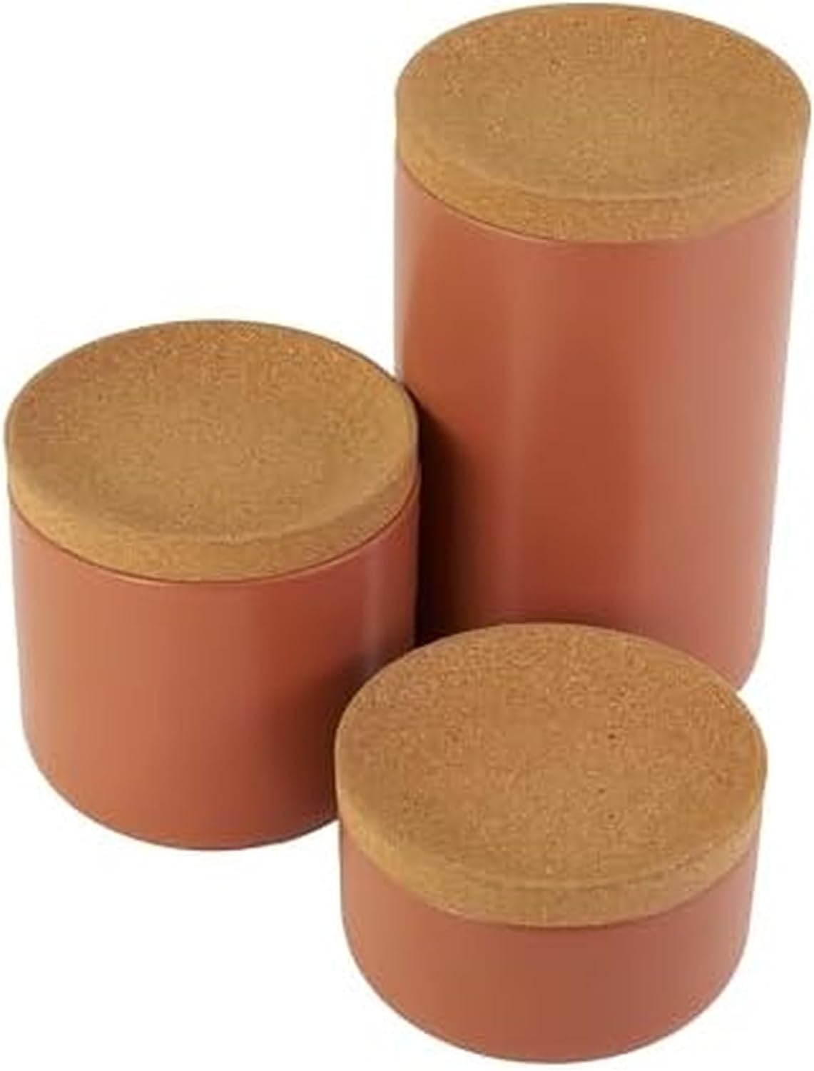 Kamenstein Ceramic and Cork Lid Stackable Canisters, Terra Cotta, Set of 3
