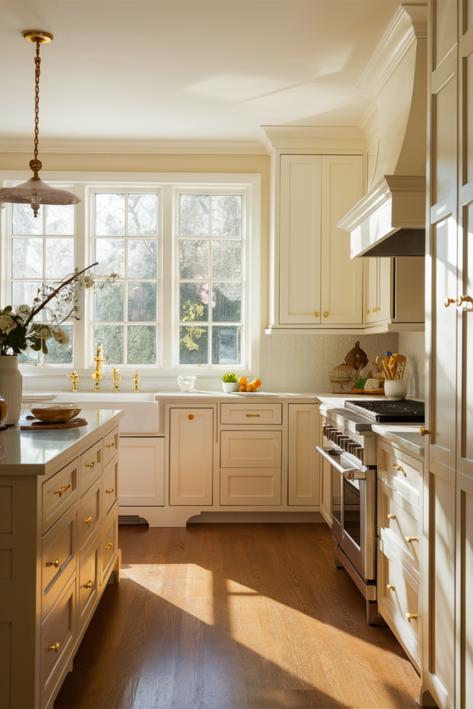 Kitchen painted in a warm soft white for a classic look