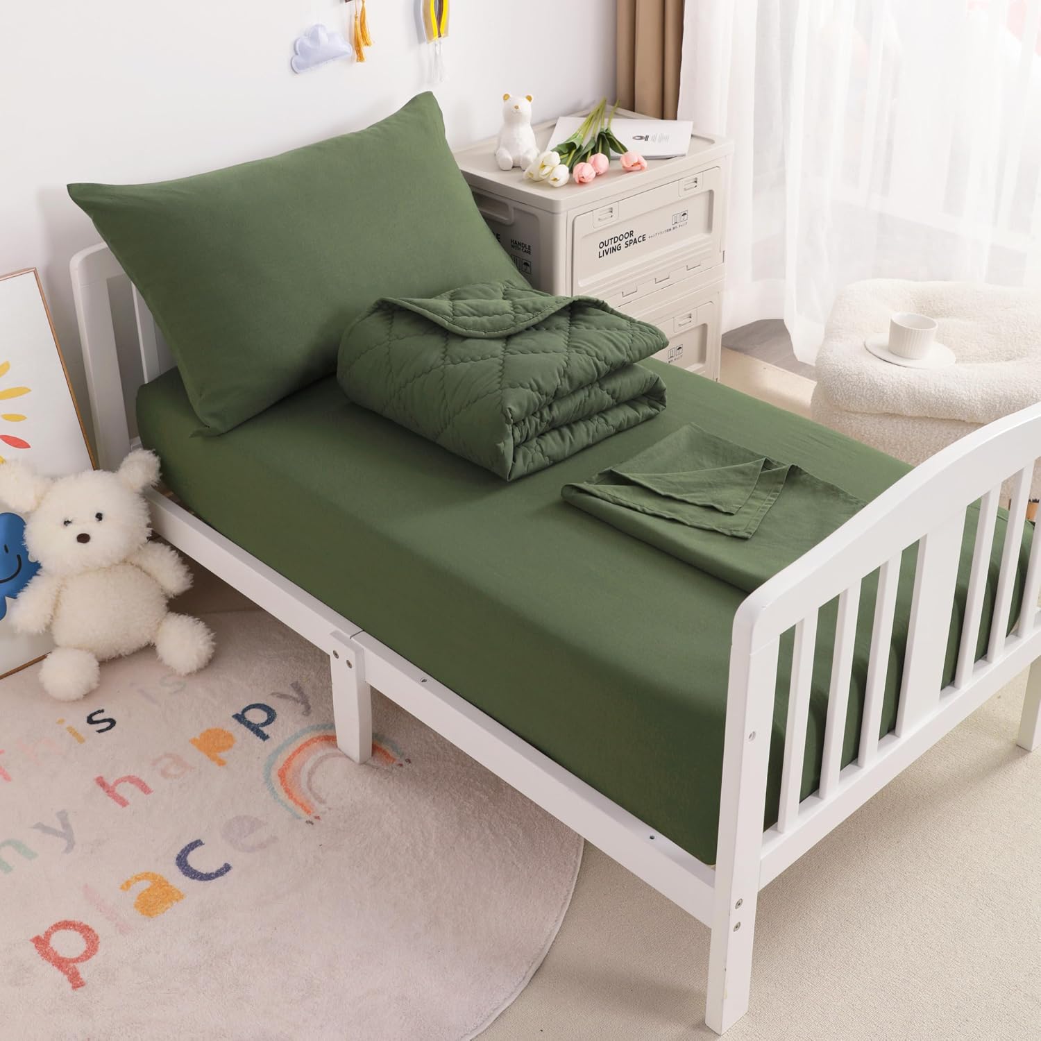 NTBAY Toddler Microfiber Bedding Set, 4 Piece, Olive Green