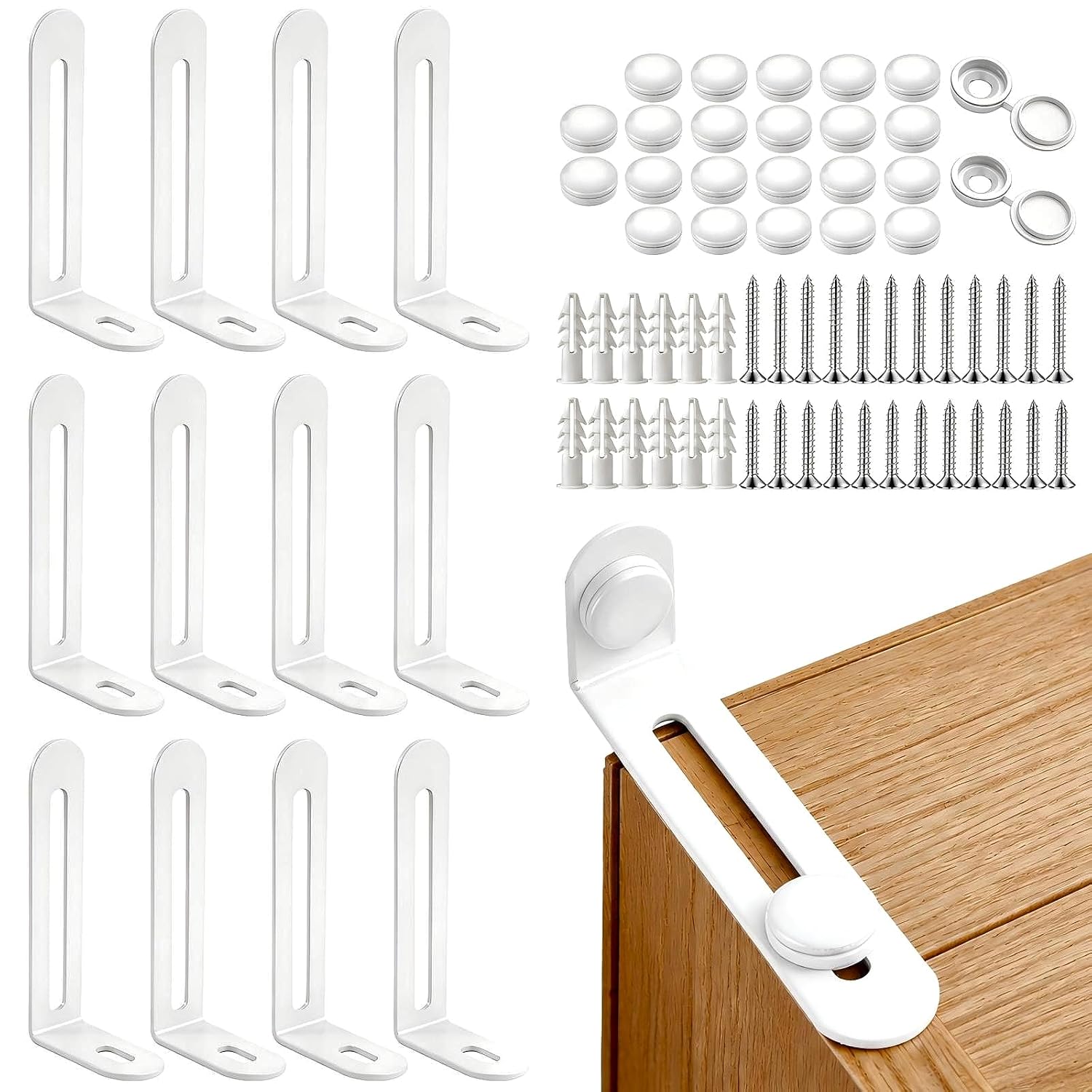 Furniture Anchors for Baby Proofing, 12 Pack, White