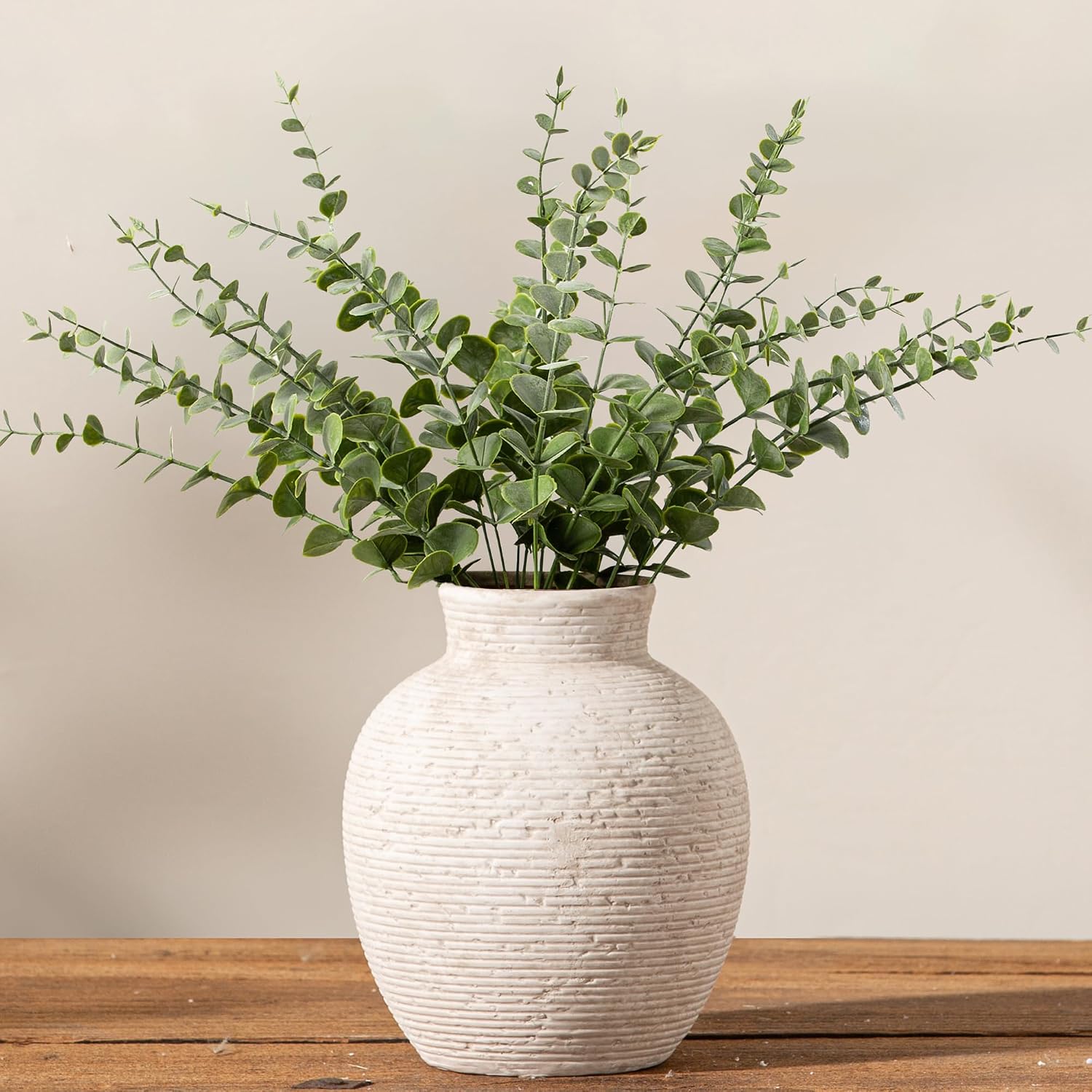 Vanselia Ceramic Flower Vase Home Decor - Small Farmhouse Table Vases Rustic Vintage Living Room Kitchen Bedroom Decorations for House Book Shelf Office Coffee Desk Dining Fireplace (6.3