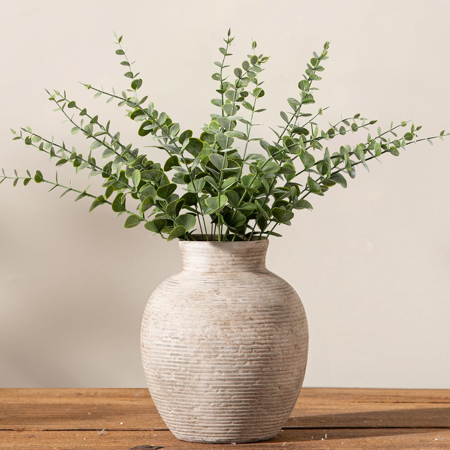 Vanselia Ceramic Flower Vase Home Decor - Small Farmhouse Table Vases Rustic Vintage Living Room Kitchen Bedroom Decorations for House Book Shelf Office Coffee Desk Dining Fireplace (6.3