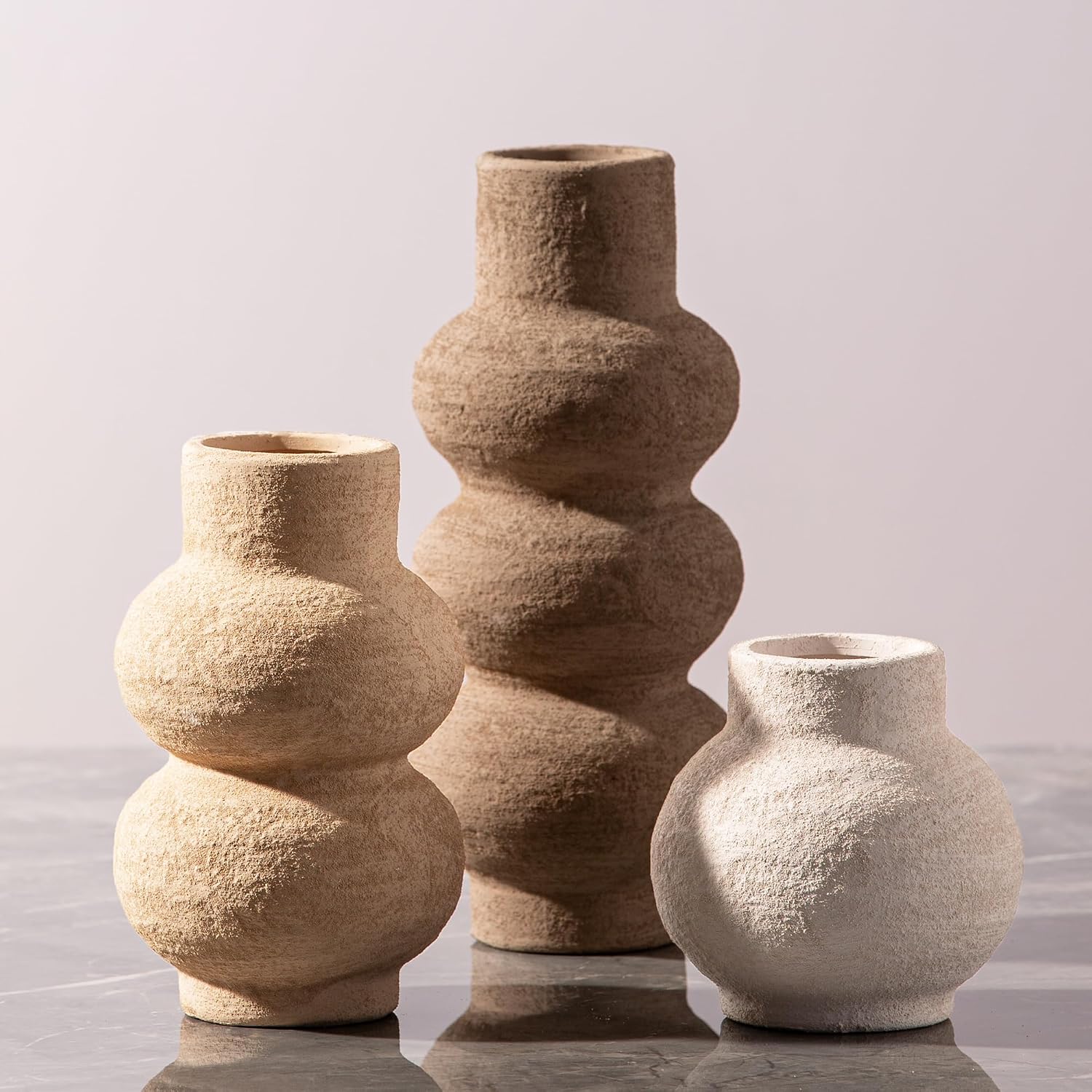 Vanselia Textured Ceramic Vase Set of 3, Home Decor