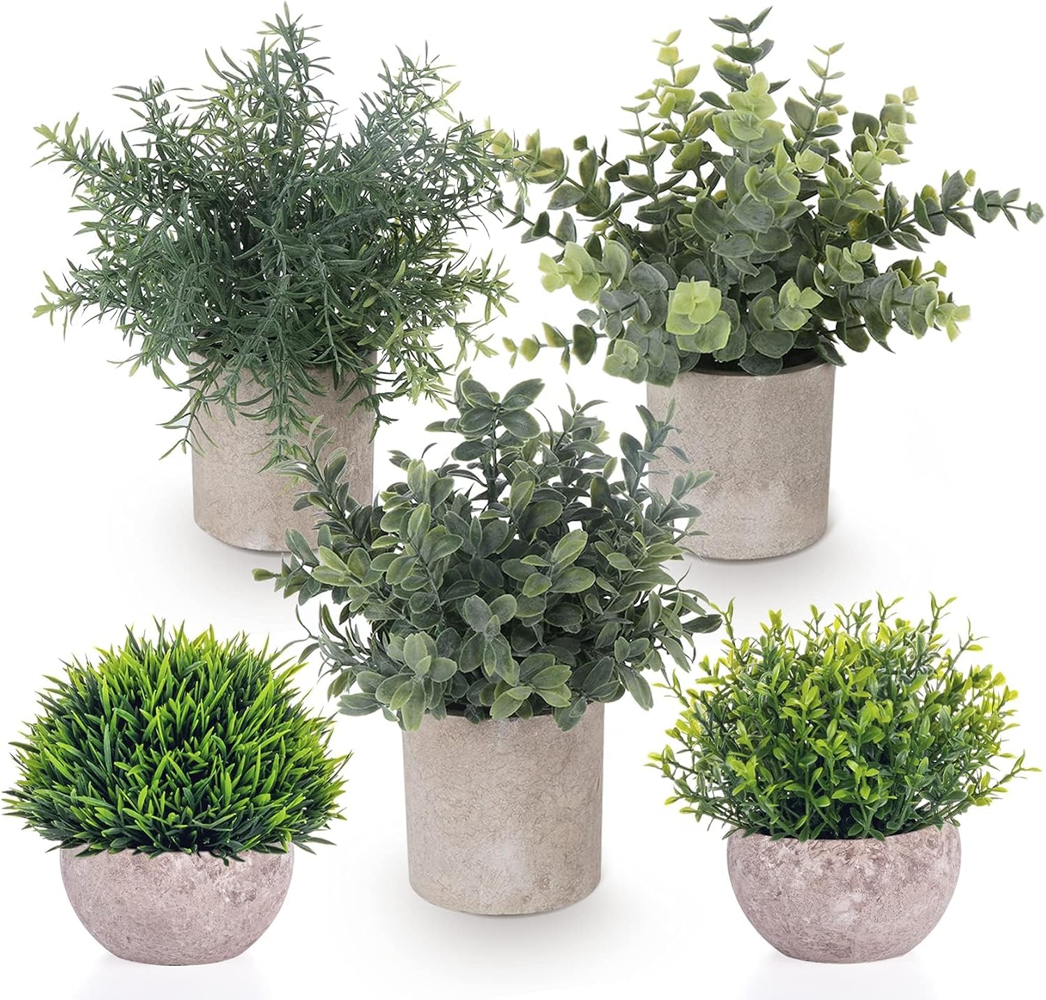 5 Pcs Small Artificial Greenery Eucalyptus Plants in Pots, Indoor Faux Plants