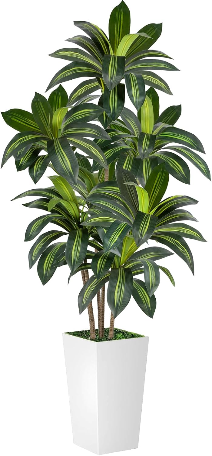 VIVATREES 6 Ft Artificial Dracaena Tree, 72 Inch Tall Faux Plant with White Planter