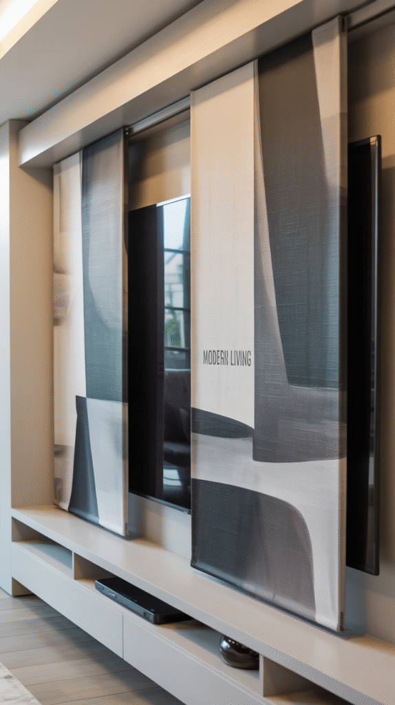 Artwork that slides to cover a TV when not in use