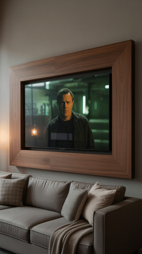 Decorative frame mounted around a wall-mounted TV