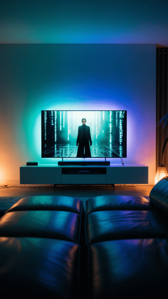 LED backlighting installed behind a wall-mounted TV