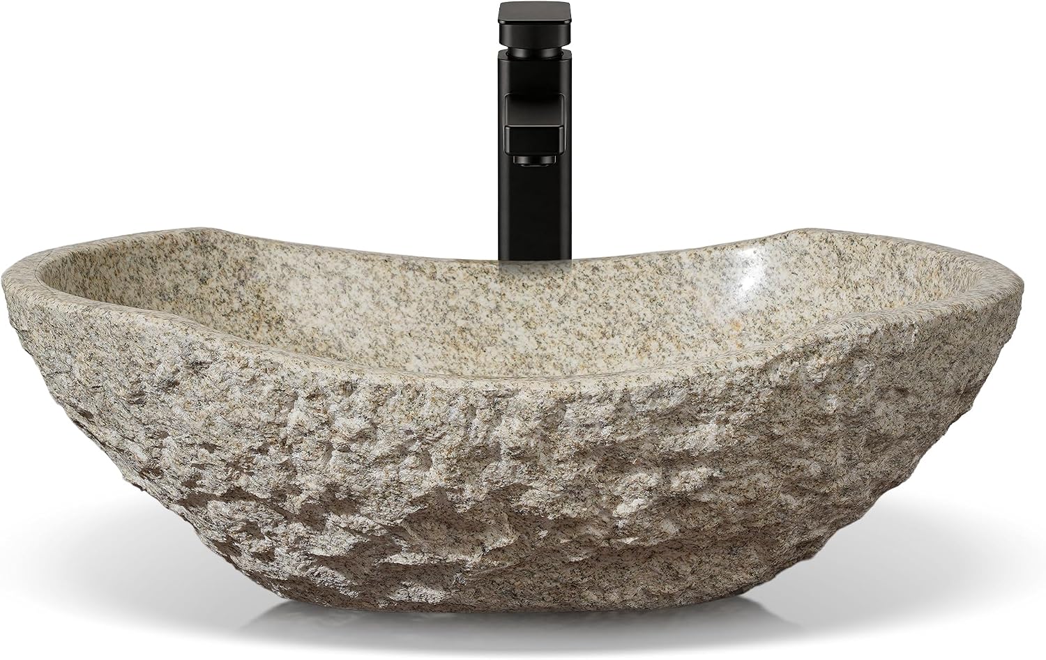 Hand-Carved Natural Stone Bathroom Vessel Sink, Modern Rustic Canoe Shape